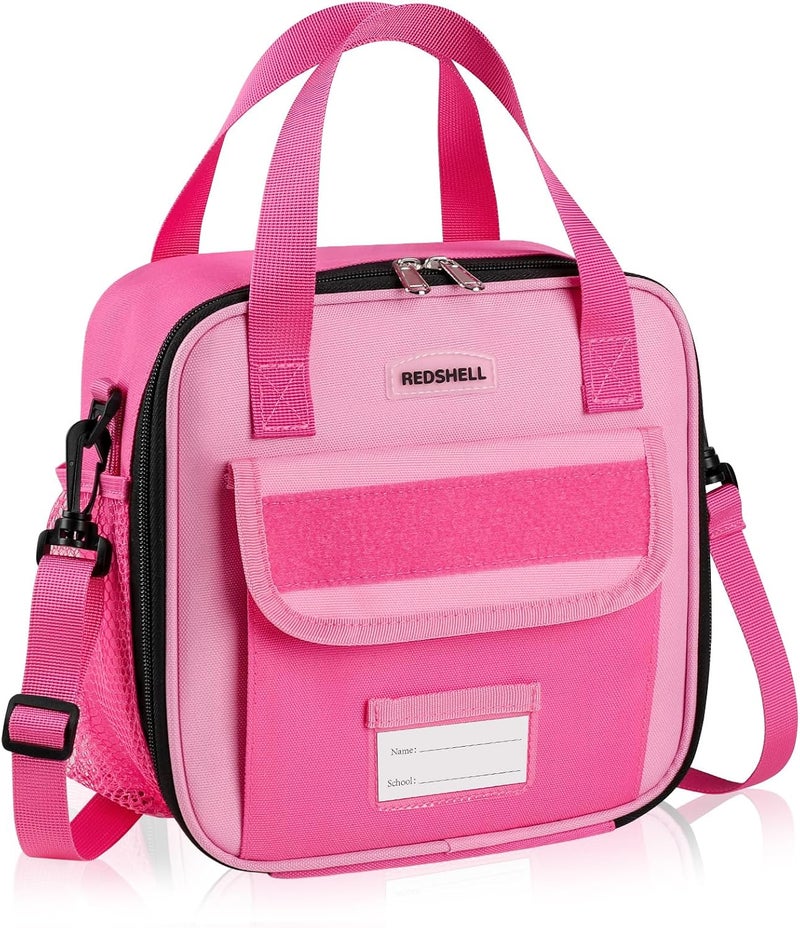 REDSHELL Tactical Lunch Box Kids, Large Insulated Lunch Bag for Girls, Cooler Lunchbag, Toddler Square Lunchbox, School Daycare Lunch Tote Pail with Water Bottle Holder Shoulder Strap, Rose Red - Image 1